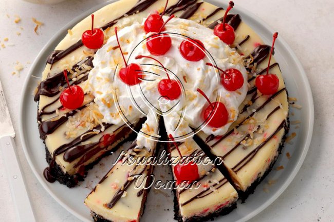 Cherry Fudge Truffle Coconut Cheesecake