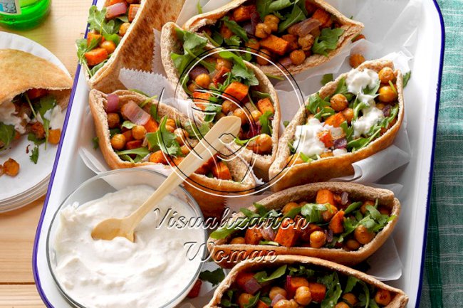 Roasted Sweet Potato & Chickpea Pitas