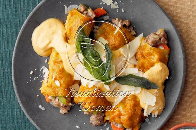 Sausage Manicotti with Pumpkin Sauce