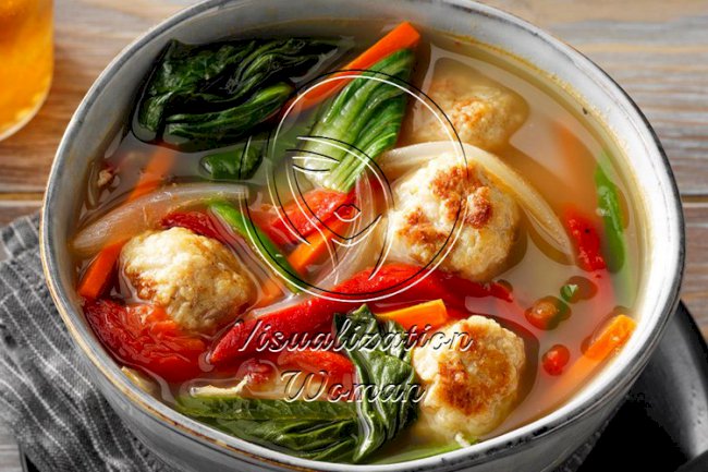 Vietnamese Chicken Meatball Soup with Bok Choy