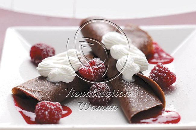 Chocolate Crepes with Raspberry Sauce