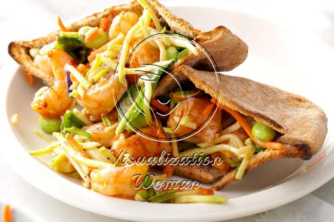 Spicy Shrimp-Slaw Pitas