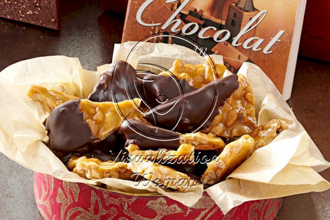 Chocolate-Dipped Lavender Pine Nut Brittle