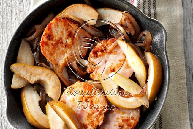 Glazed Smoked Chops with Pears