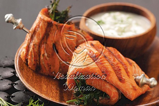 Salmon Spirals with Cucumber Sauce