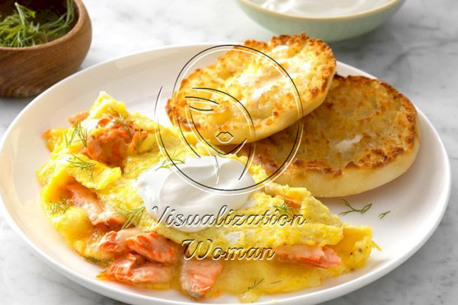 Dilled Salmon Omelets with Creme Fraiche