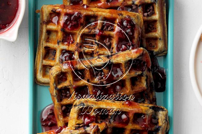Cherry Chip Waffles with Cherry Syrup