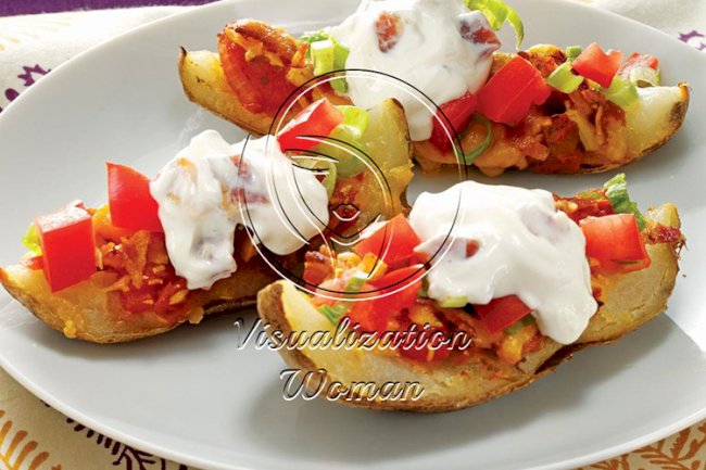 Grilled Potato Skins with Creamy Topping