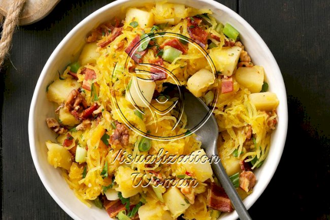 Spaghetti Squash with Apples, Bacon, and Walnuts
