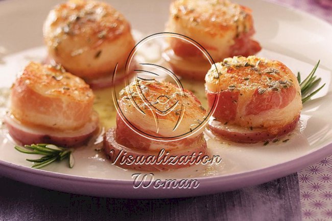 Pancetta Scallops on Potato Rounds