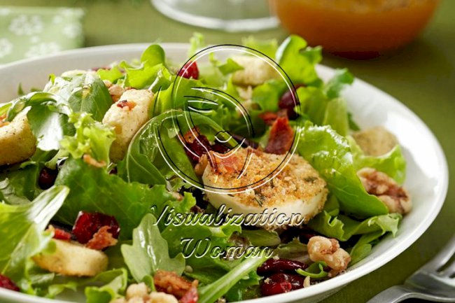 Green Salad with Baked Goat Cheese