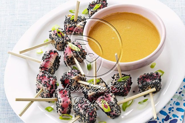 Asian Tuna Bites with Dijon Dipping Sauce