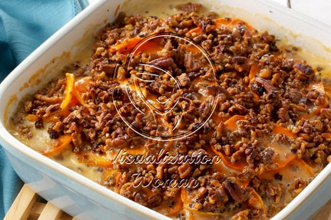 Chipotle Scalloped Sweet Potatoes with Spiced Pecans