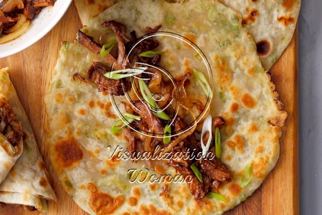 Chinese Scallion Pancake Beef Rolls