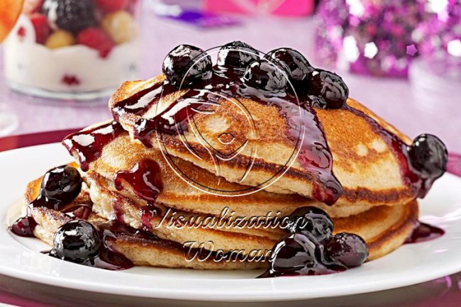 Overnight Yeast Pancakes with Blueberry Syrup