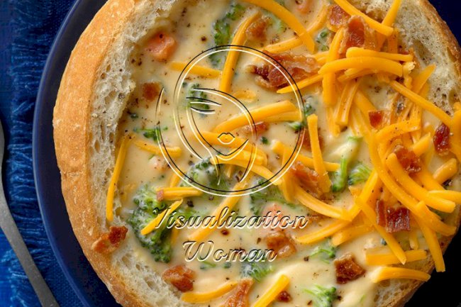 Cheesy Broccoli Soup in a Bread Bowl