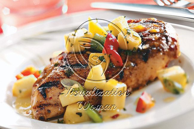 Spicy Chicken Breasts with Pepper Peach Relish