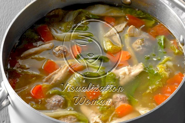 Chicken Escarole Soup with Meatballs