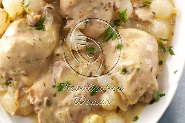 Wine-Braised Chicken with Pearl Onions