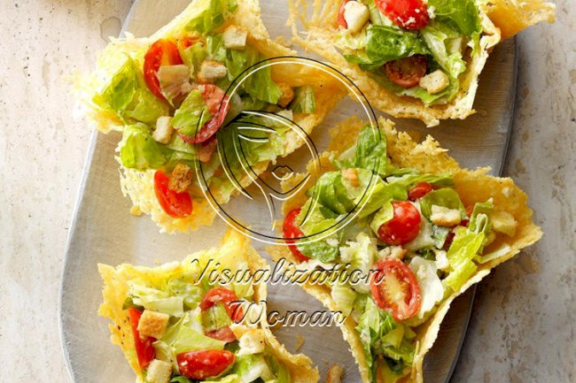 Caesar Salad in Peppered Parmesan Bowls