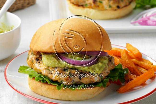 Cheddar Jalapeno Chicken Burgers with Guacamole