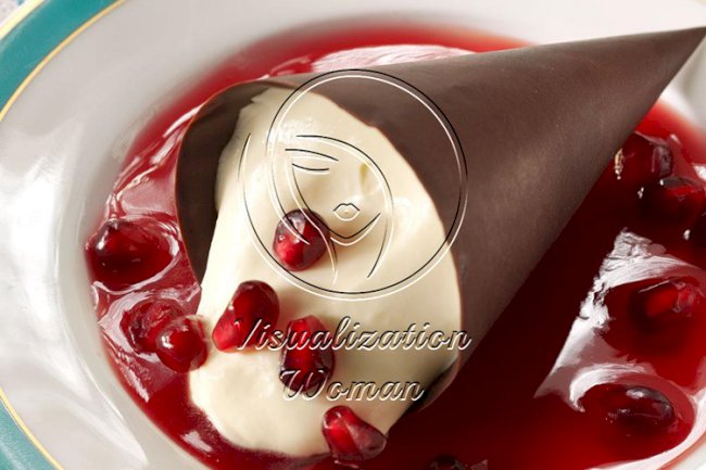 White Chocolate Mousse with Pomegranate Sauce