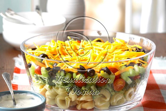 Layered Veggie Tortellini Salad