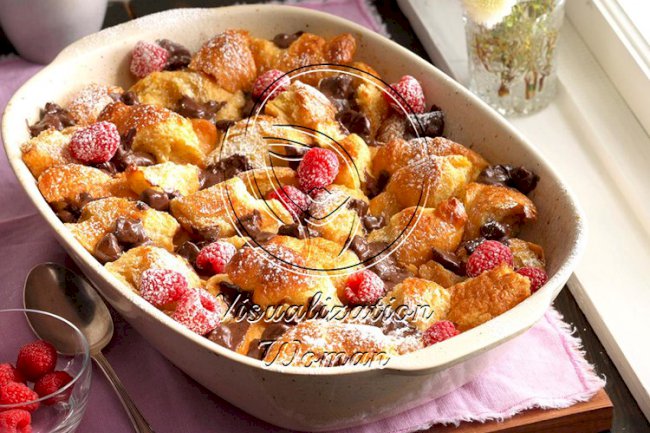 Dark Chocolate Croissant Bread Pudding