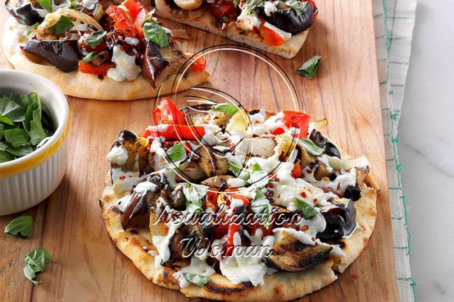 Grilled Eggplant Pita Pizzas