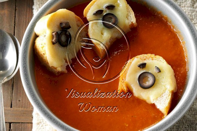 Tomato Soup with Cheesy Ghost Croutons