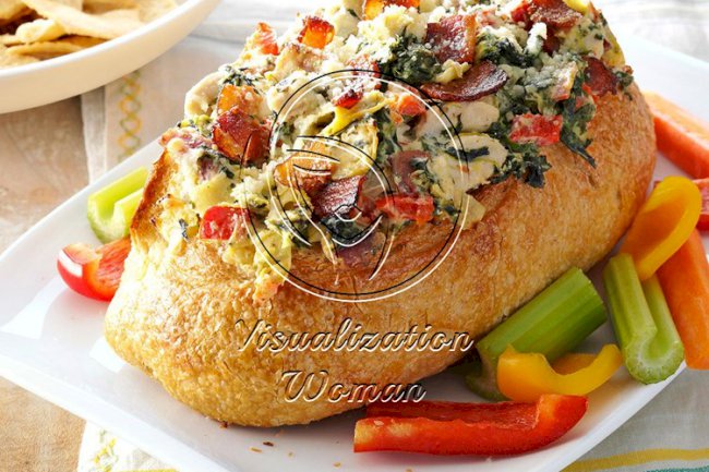 Chicken Spinach Dip Bread Bowls