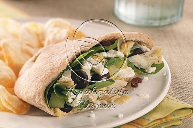 Greek Salad with Bean Spread Pitas