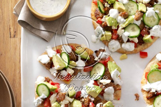 Greek Sausage Pita Pizzas