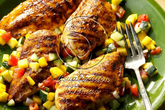 Chicken with Mango-Cucumber Salsa