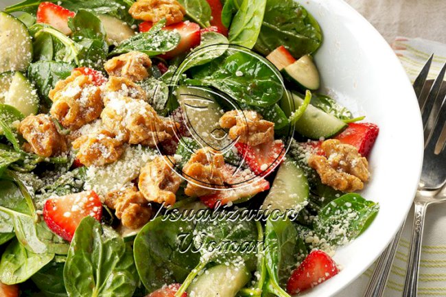 Strawberry Spinach Salad with Candied Walnuts