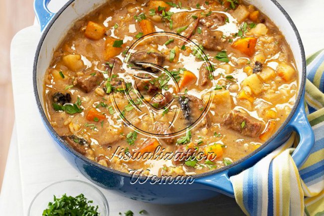 Beef Barley Soup with Roasted Vegetables