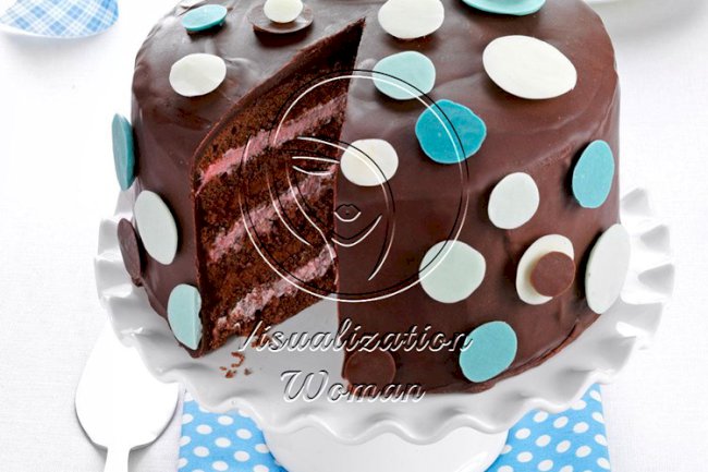 Chocolate-Raspberry Polka Dot Cake