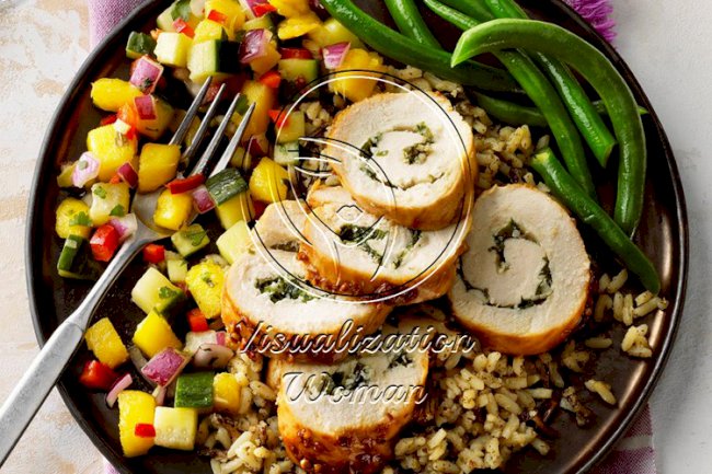 Basil Chicken Spirals with Mango Salsa