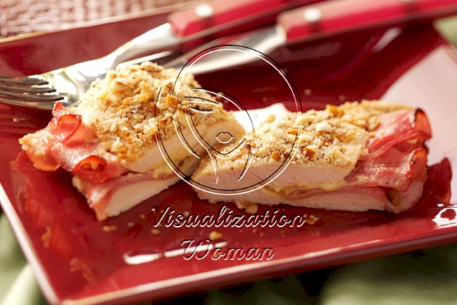 Ham Stuffed Pretzel-Crusted Chicken
