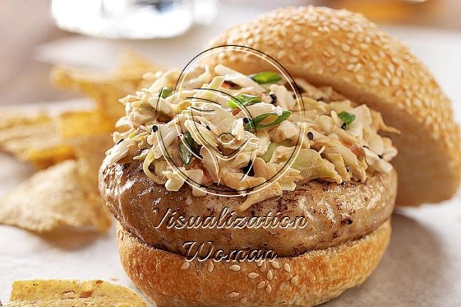 Ginger Chicken Burgers with Sesame Slaw