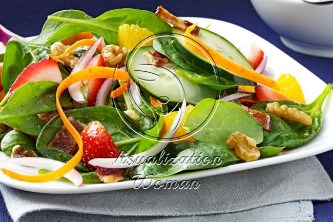 Strawberry-Orange Spinach Salad with Toasted Walnuts