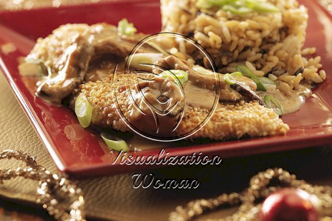 Sesame Chicken with Ginger Shiitake Cream Sauce