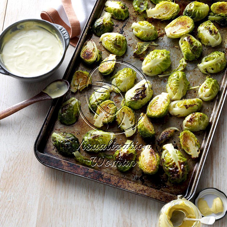 Garlic-Roasted Brussels Sprouts with Mustard Sauce