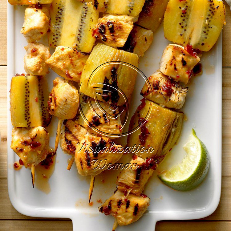 Grilled Kiwi-Chicken Kabobs with Honey-Chipotle Glaze