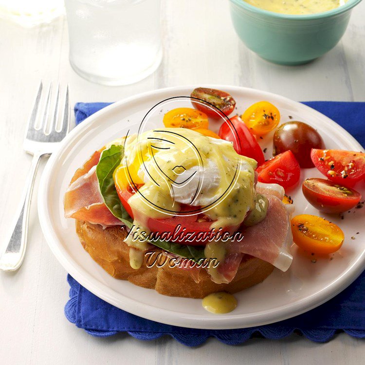 Italian Eggs Benedict with Pesto Hollandaise