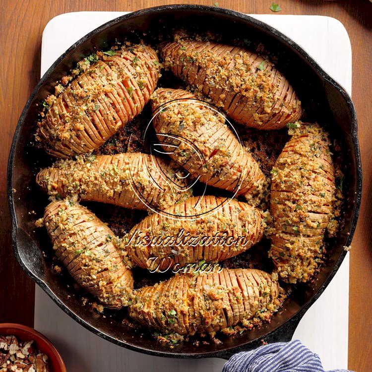 Skillet Hasselback Sweet Potatoes