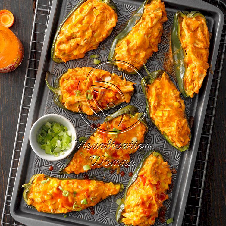 Buffalo Chicken Stuffed Poblano Peppers