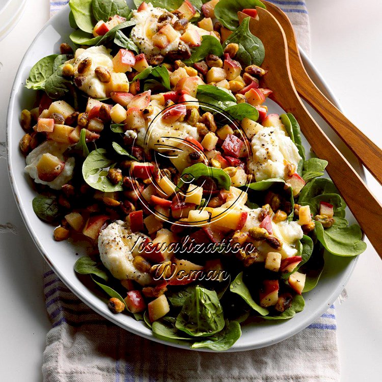 Warm Apple & Pistachio Spinach Salad