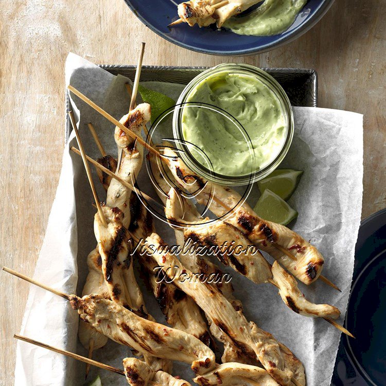 Chicken Skewers with Cool Avocado Sauce