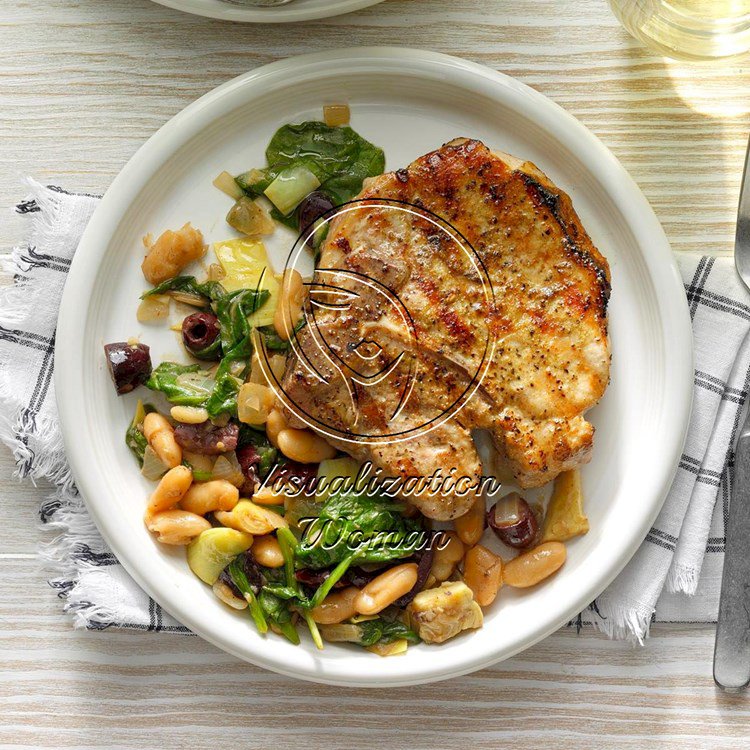 Dry-Rub Grilled Pork Chops over Cannellini Greens